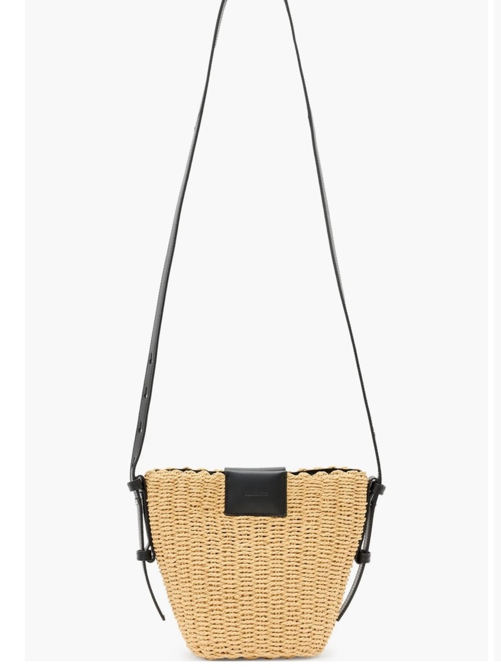 NWT Perfect Condition All Saints Straw Crossbody with Black Leather Trim